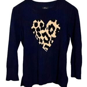 J.CREW Womens S Black/Gold 100% Cashmere Leopard-Heart Teddie Crew-Neck Sweater